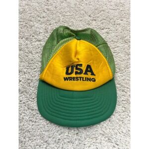 Vintage USA Wrestling  Trucker Mesh Hat Snap Back Green Yellow